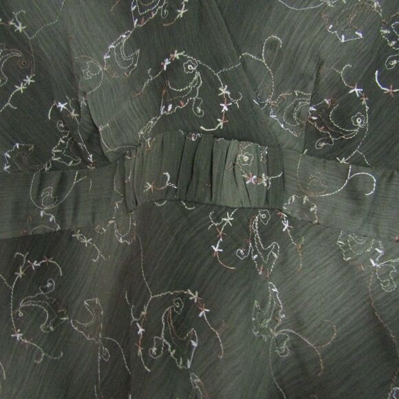 Dressbarn Woman Babydoll Top 2X Green Sheer Floral Embroidered Fairy Y2K Boho - Picture 4 of 13